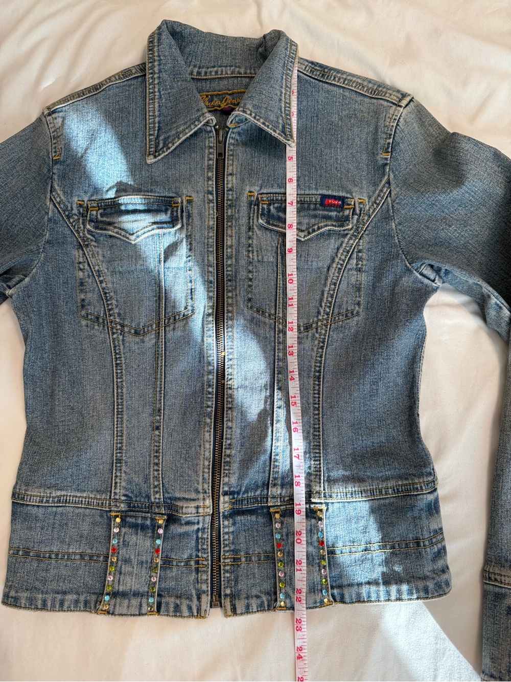 Vintage Yuka Jeans Denim Jean Jacket Bedazzled Sample Women’s Medium - Picture 12 of 14